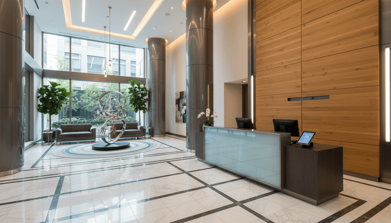 Tidy apartment building lobby after maintenance