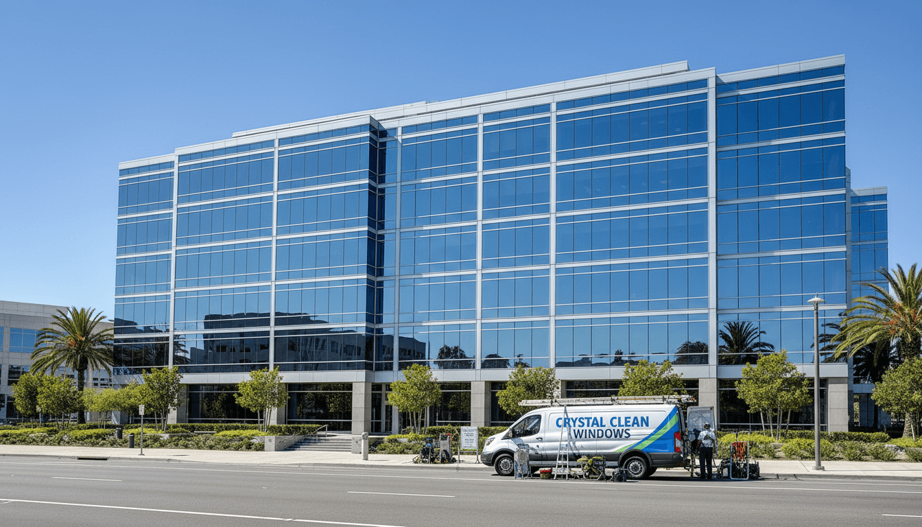 Modern commercial building exterior with clean brick and windows